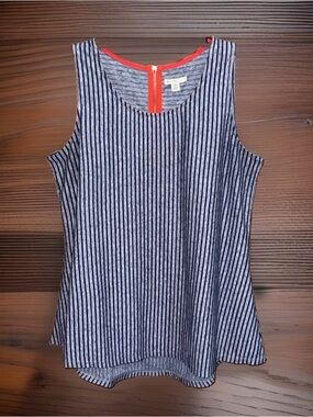 C Est. 1946 Striped Gray & Navy Sleeveless Tank with Orange Trim -M-EC